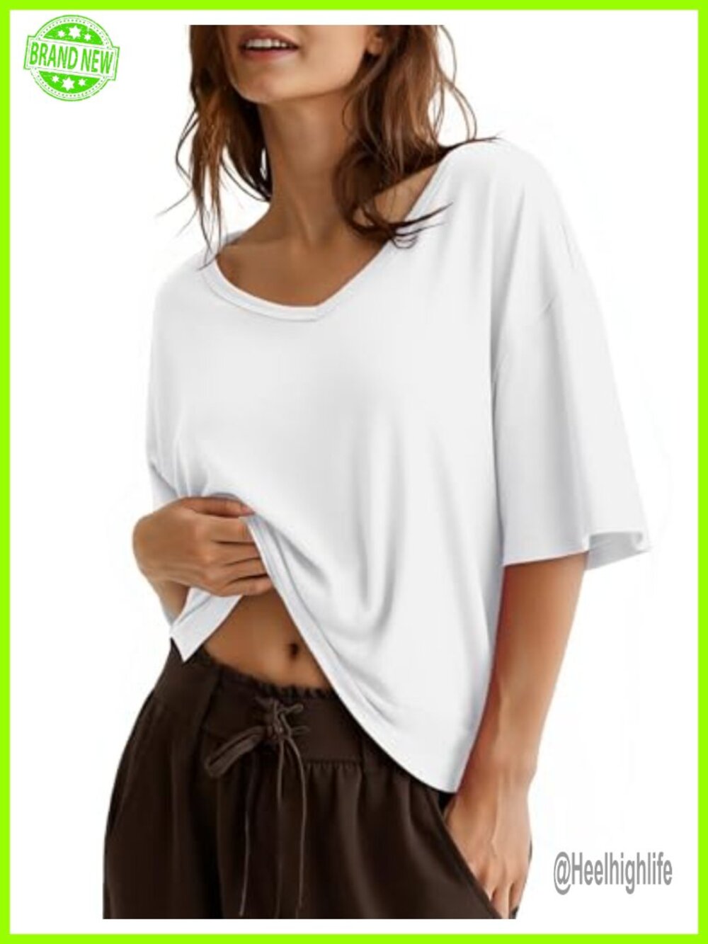 Cropped V Neck Half Sleeve Boxy T Shirt Casual Top